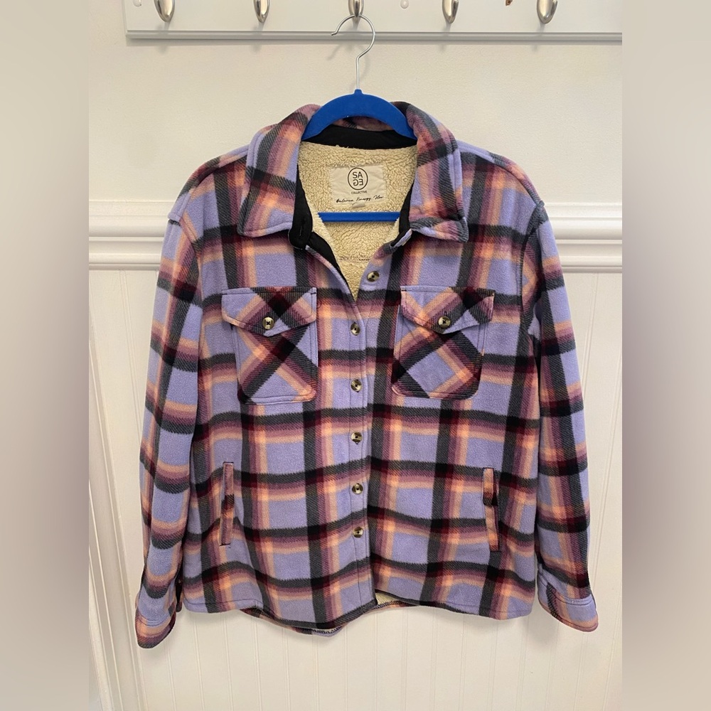 Cozy Plaid Teddy Jacket in Purple and Pink